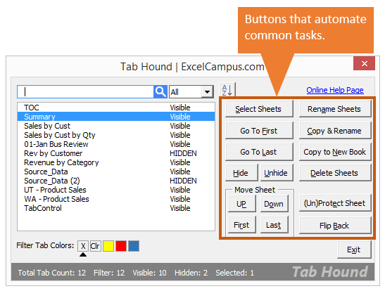 Tab Hound Window v1 - Buttons Automate Common Tasks