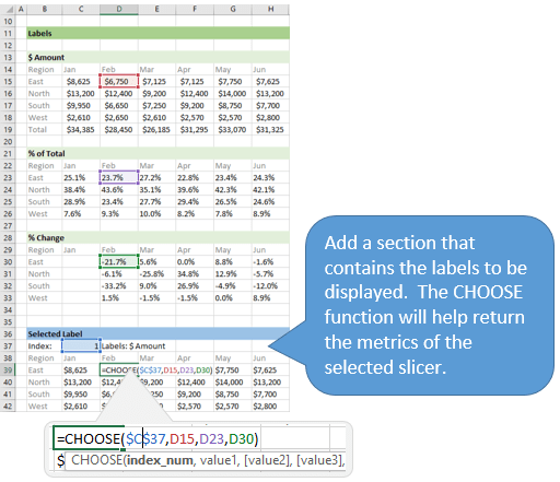 Add a Section for the Selected Label with the CHOOSE function