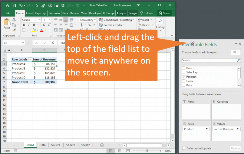 Pivot Table Field List Missing How To Get It Back Excel Campus