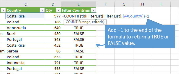 Return a Boolean Value with COUNTIF instead of Numbers