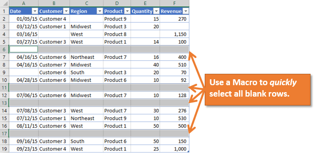 Macro to Select All Entire Blank Rows to Delete