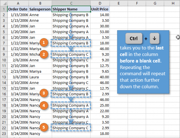 excel select all rows below
