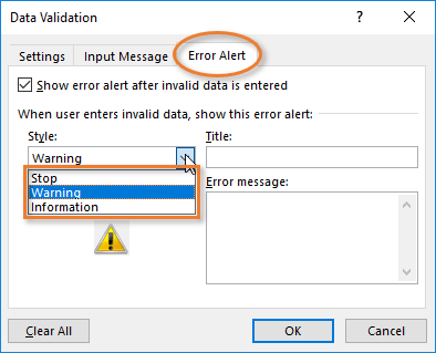 Data Validation Window Error Alert Style