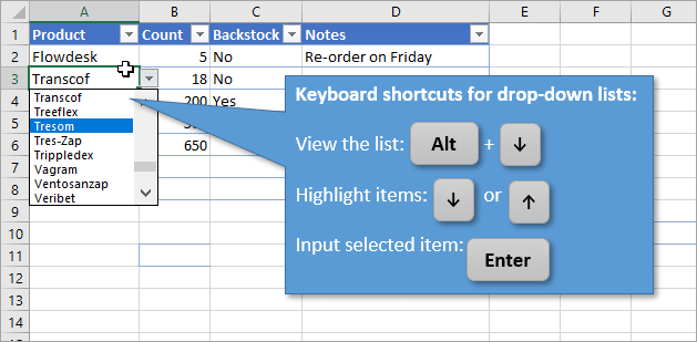 Keyboard Shortcuts for Drop-down lists