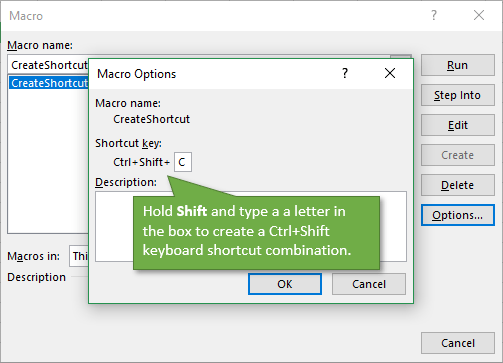 Assign Keyboard Shortcut to Macro - Ctrl Shift Combination