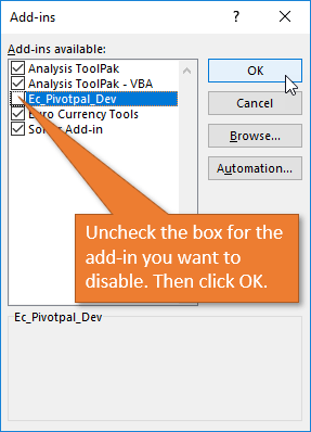 disable excel add ins