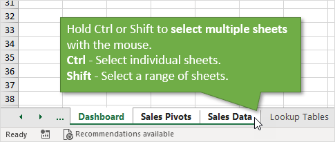 Hold Ctrl or Shift to Select Multiple Sheet Tabs in Excel