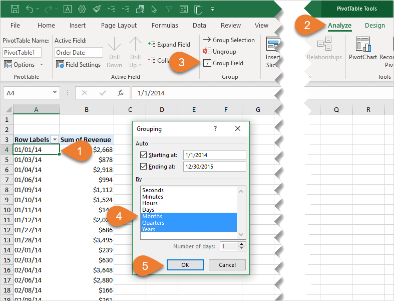 excel mac pivot table group date