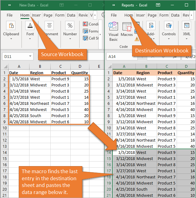 Copy from excel to excel macro