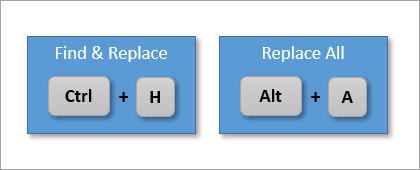 Keyboard Shortcuts Find and Replace All