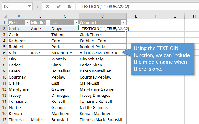 Use Textjoin Function To Combine Text Values With Optional Delimiter 